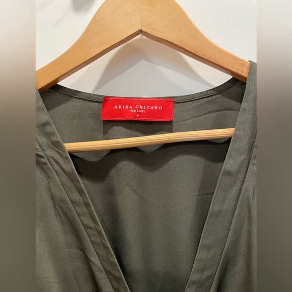 Akira Chicago Red Label Wrap Dress in Dark Green Sz M - Picture 3 of 7